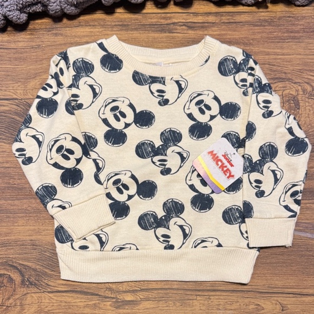 Disney Mickey Mouse Patterned Kids Sweatshirt in Cream and Black